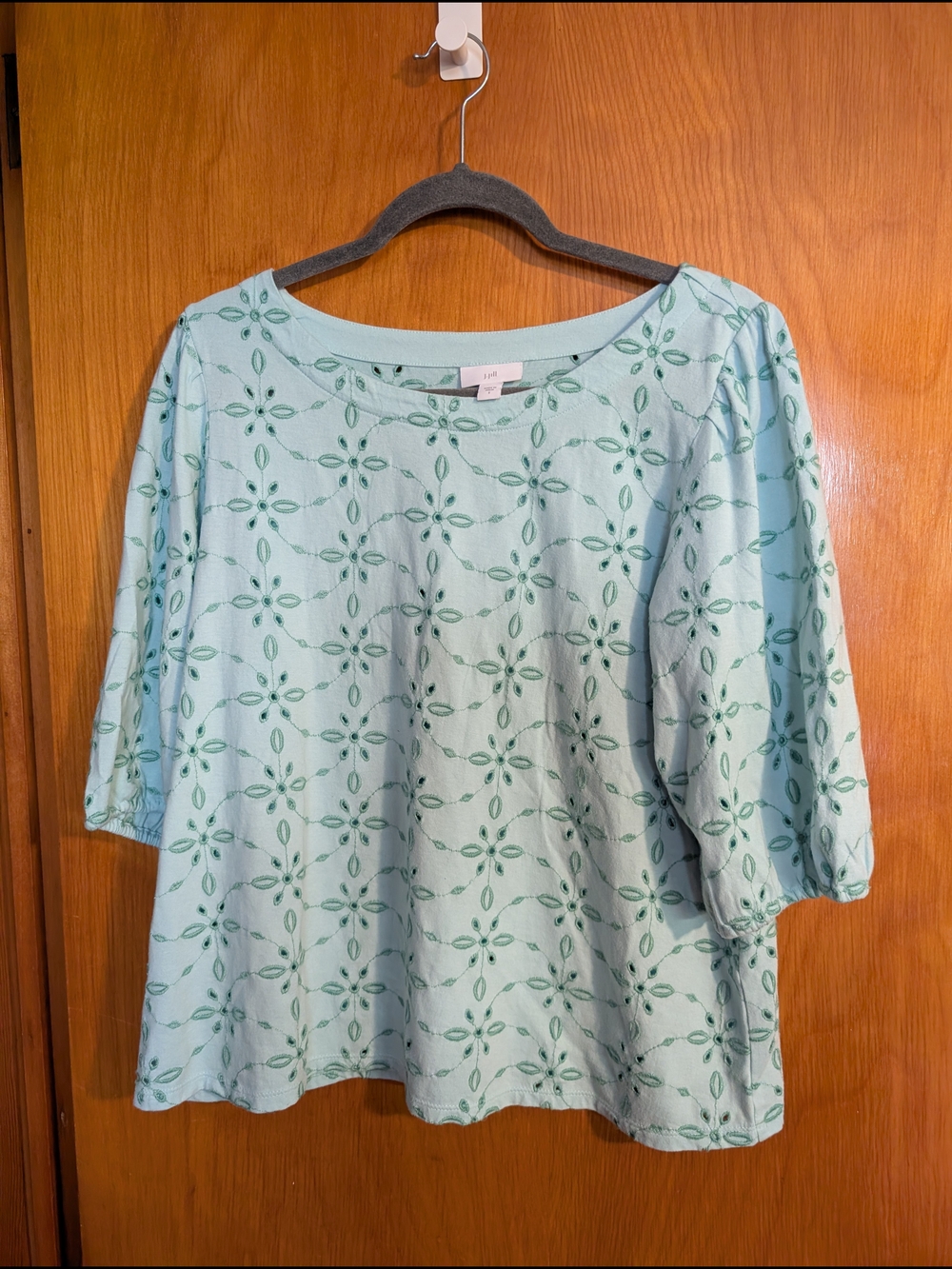 J. Jill Light Blue Floral Eyelet Blouse